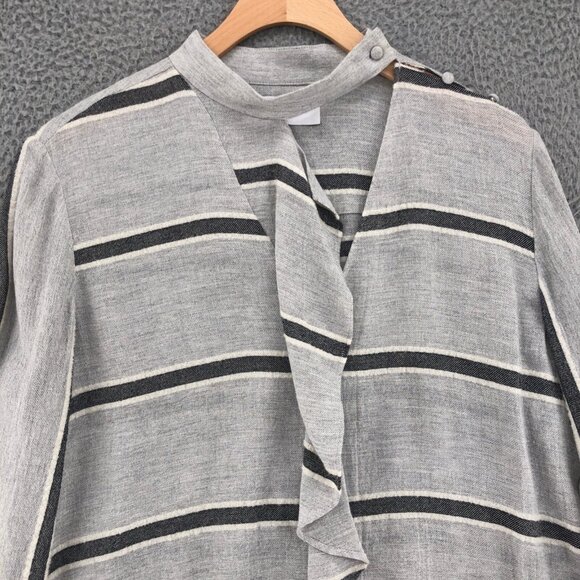 Derek Lam 10 Crosby Top Womens 8 Gray Stripe Wool Blend Tunic Ruffle Lagenlook - Picture 2 of 10